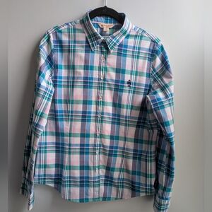 EUC...Brooks Brothers RED FLEECE  Cotton Plaid Button-down Blouse Size 10